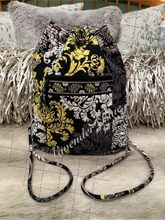 Handbags - VERA BRADLEY Baroque 2010 Drawstring Zipper Front Backpack Y2K Black Yellow Flor